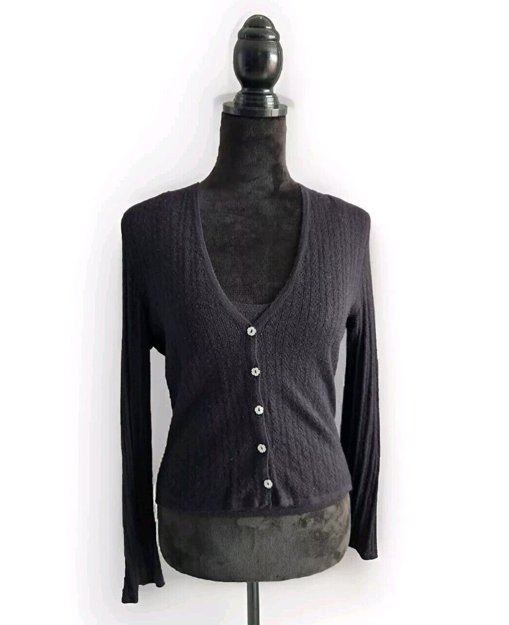 Lamberto Losani Women's Cashmere Black Tank & Cardigan Set Size L Pre-owned